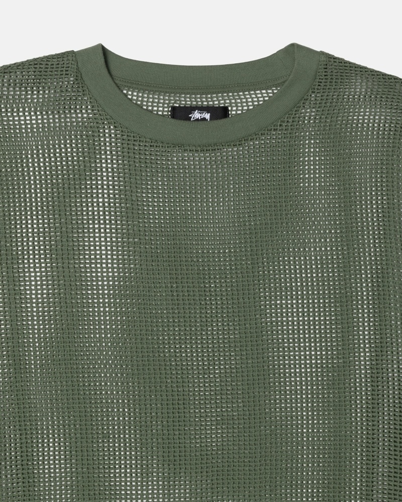 Stussy Baumwoll Mesh LS Crew T-shirts Herren Grün | DE0000141