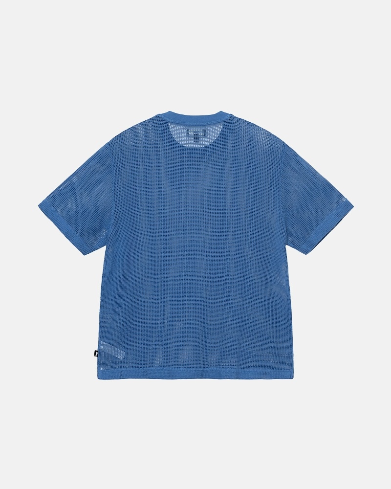 Stussy Baumwoll Mesh Ss Crew T-shirts Herren Blau | DE0000142