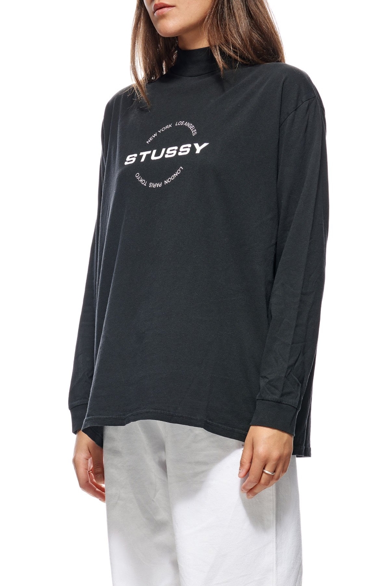 Stussy Circles Mock Neck LS OS Sweatshirts Damen Schwarz | DE0000511