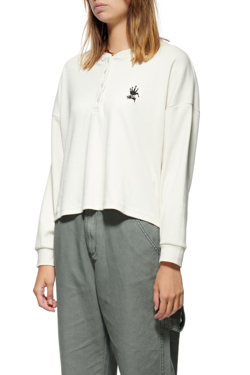 Stussy Crown Pigment Henley Sweatshirts Damen Weiß | DE0000522
