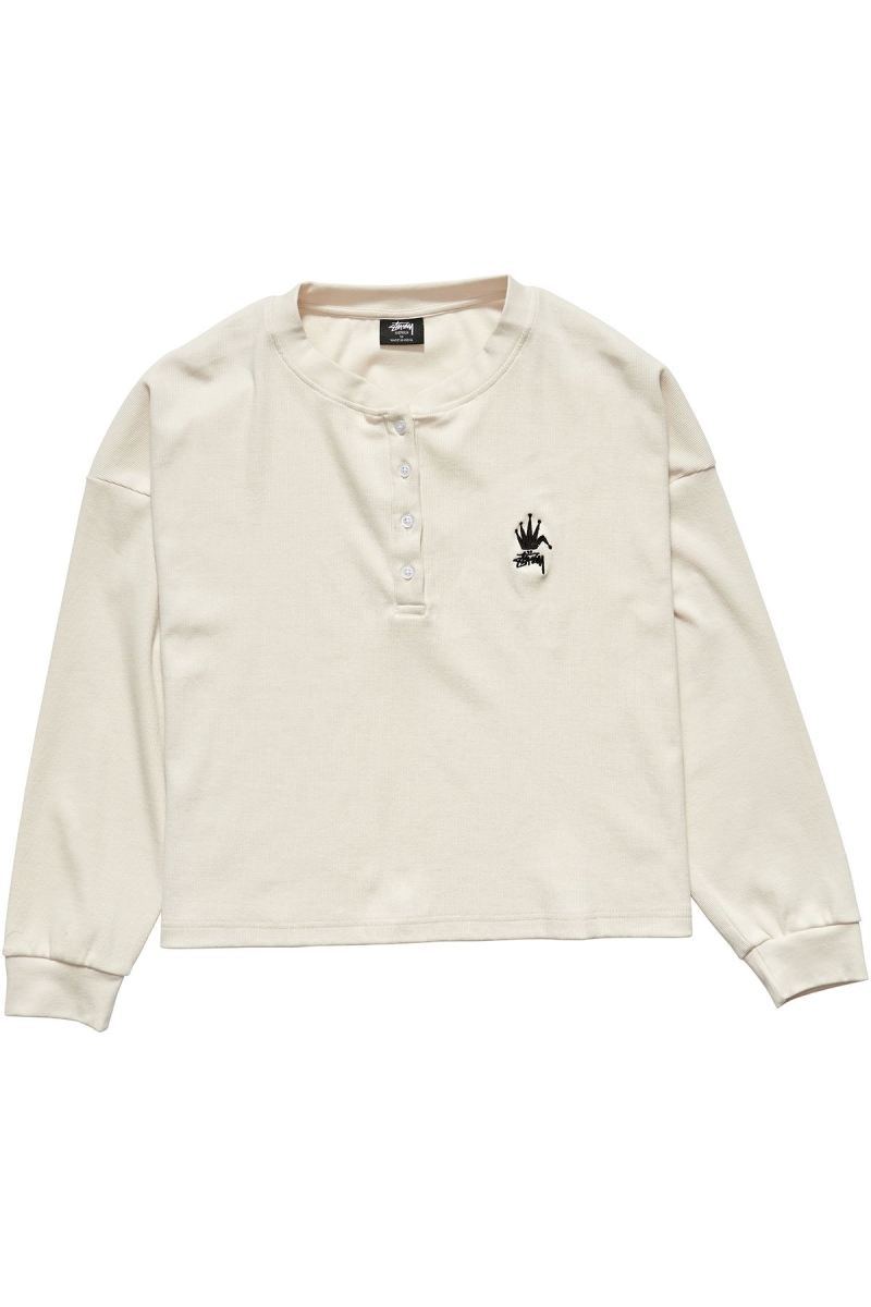 Stussy Crown Pigment Henley Sweatshirts Damen Weiß | DE0000522