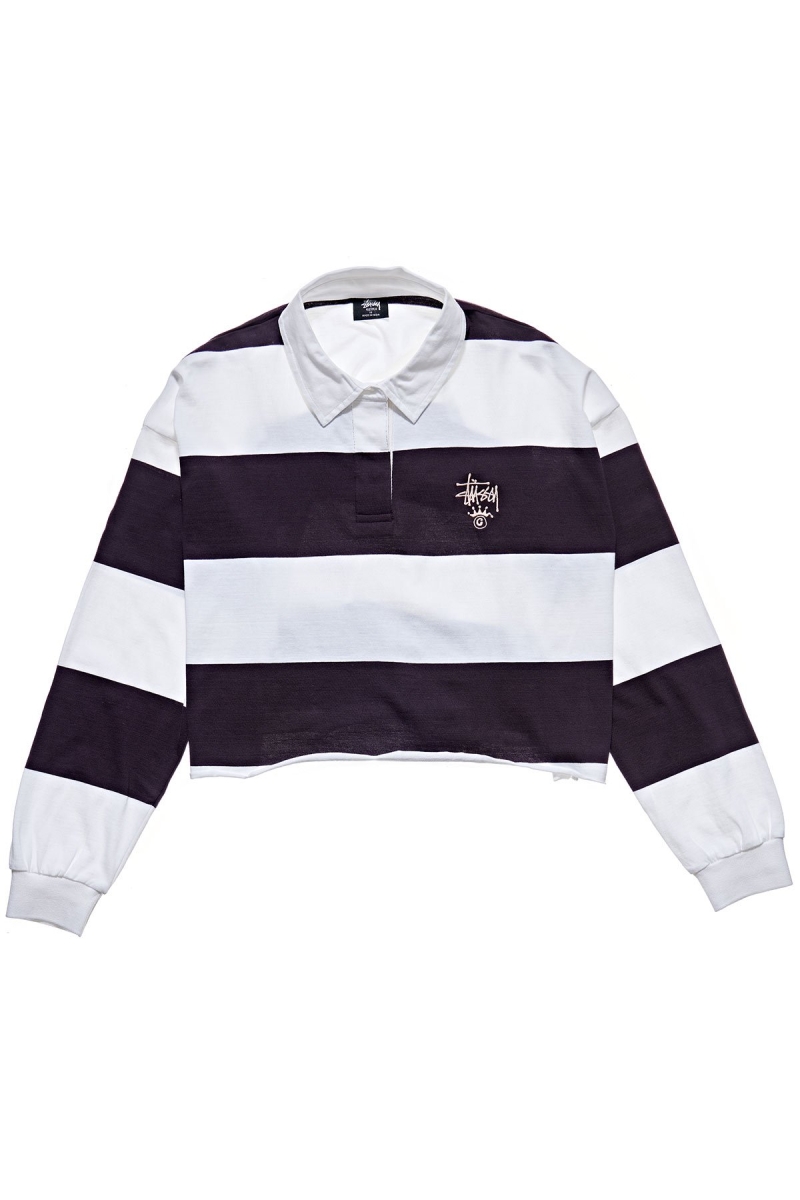 Stussy Monaco Stripe Rugby Sweatshirts Damen Dunkellila | DE0000556