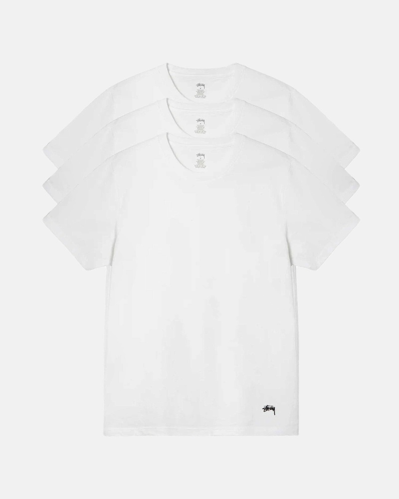 Stussy Pack Of 3 Tagless Baumwoll Jersey T-shirts Herren Weiß | DE0000291