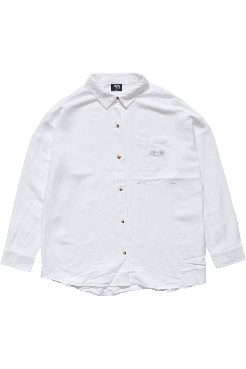 Stussy Shoreline BF Linen Shirt Sportbekleidung Damen Weiß | DE0000411