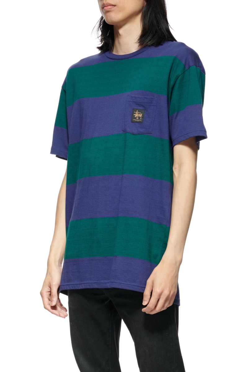 Stussy View Stripe SS Pocket T-shirts Herren Blau | DE0000283
