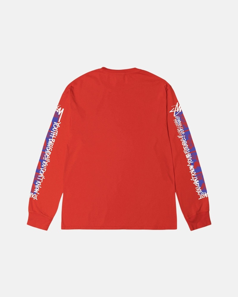 Stussy Youth Brigade Pigment Dyed Ls T-shirts Herren Rot | DE0000287