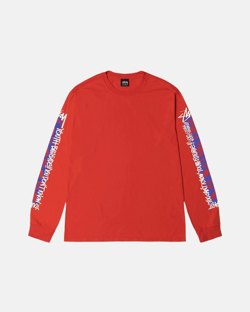 Stussy Youth Brigade Pigment Dyed Ls T-shirts Herren Rot | DE0000287