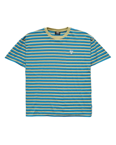Stussy Morning Stripe SS T-shirts Herren Blau | DE0000247
