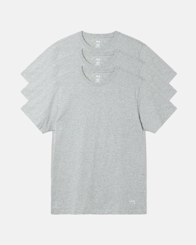 Stussy Pack Of 3 Tagless Baumwoll Jersey T-shirts Herren Grau | DE0000292
